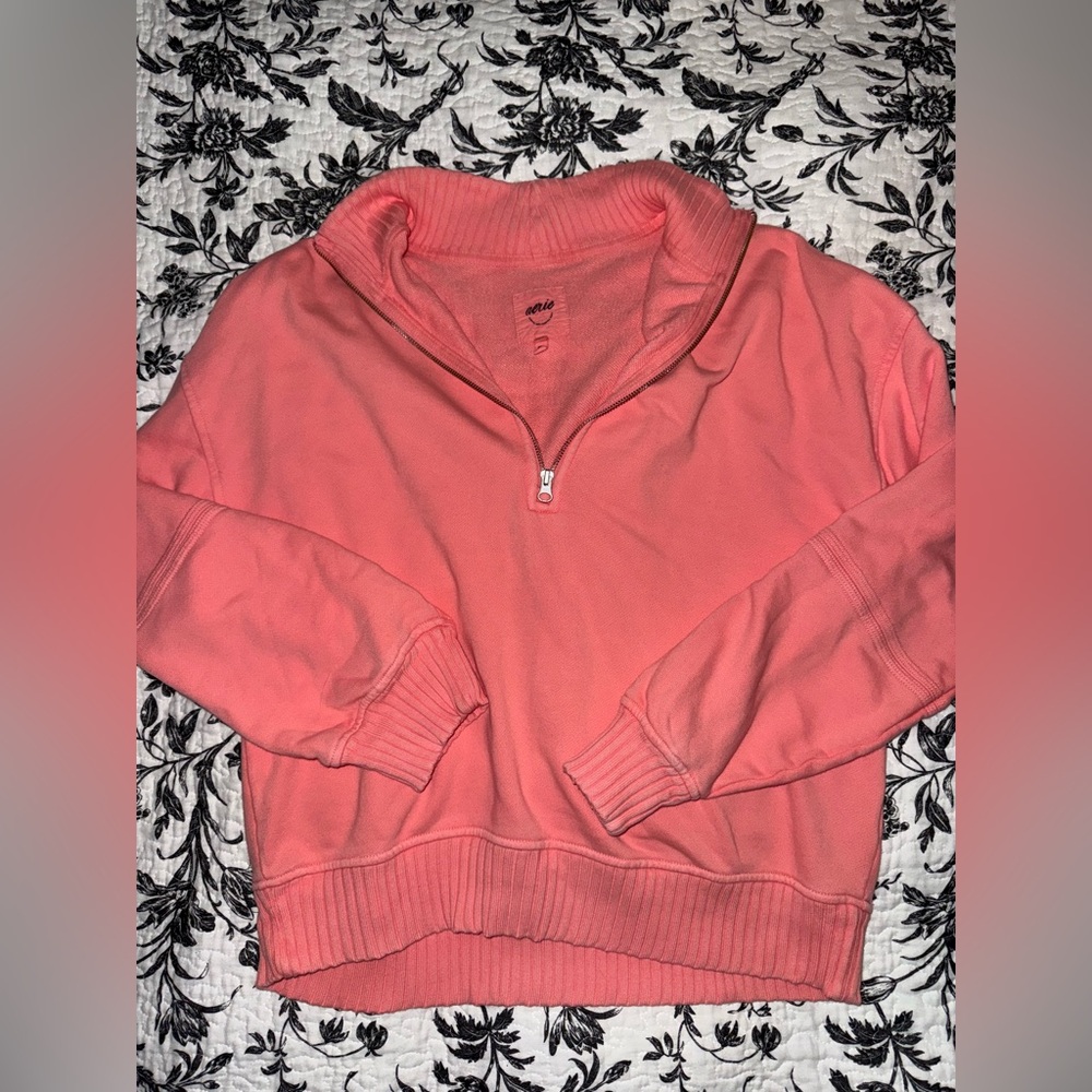 Aerie Women's Coral Half-Zip Sweater